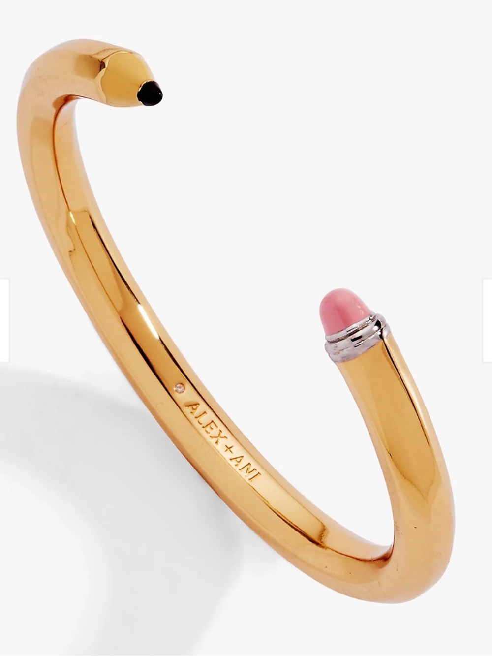 Alex and Ani Gold Tone Pencil Cuff Bracelet with Pink Tip 7.25 circumference